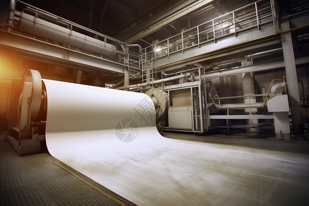 纸张制造印刷工厂内的纸张和机器背景
