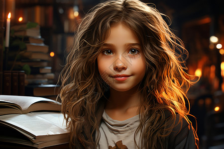 图书馆微笑的小女孩背景图片