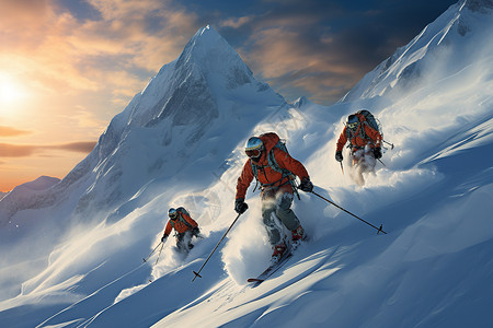 雪坡上滑雪的滑雪者图片