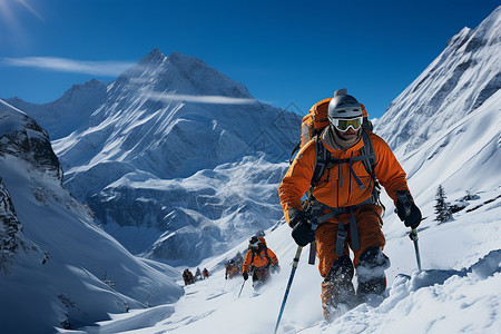 攀登雪山的运动员背景图片