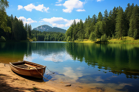 湖边的木船图片