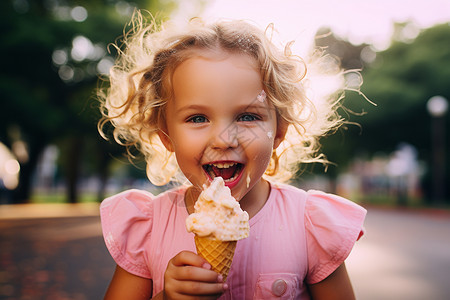 享用冰淇淋的小女孩图片