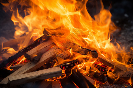 户外燃烧的木材背景图片