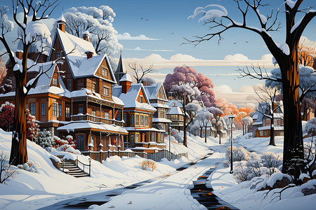冬日的卡通城市图片