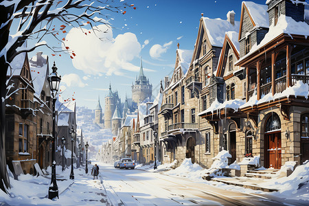 冬日城市的房屋图片