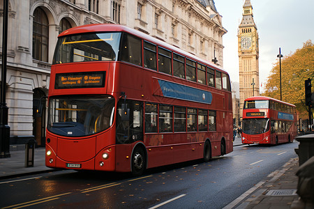 伦敦的红色双层巴士高清图片