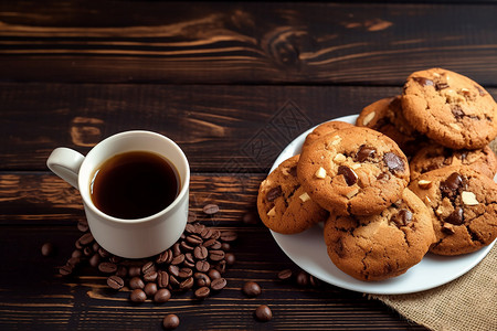 桌子上的咖啡与饼干背景图片