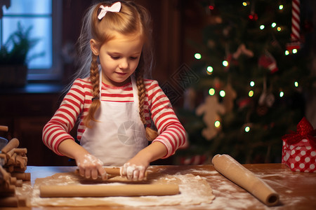 制作饼干的小女孩背景图片
