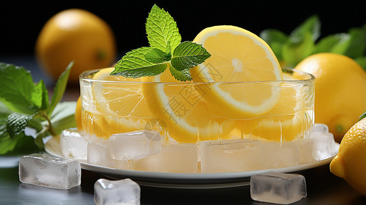 玻璃碗中的水果柠檬图片