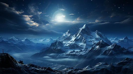 夜晚宏伟的山脉图片