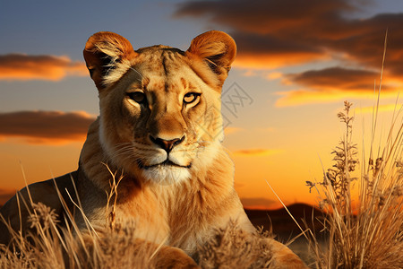 草原上一只狮子图片