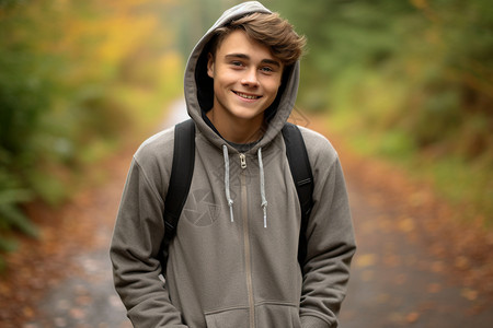 秋天森林的少年背景图片