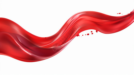 红色缎面飞舞白色背景中的红色波浪设计图片