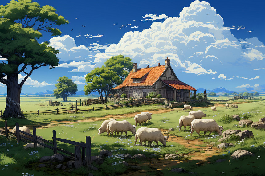 宁静农场的羊群图片