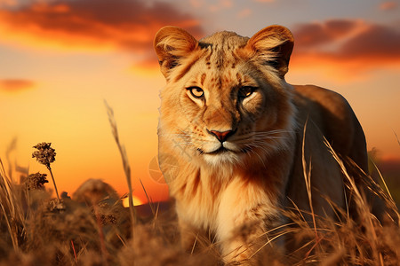 黄昏草原的狮子图片
