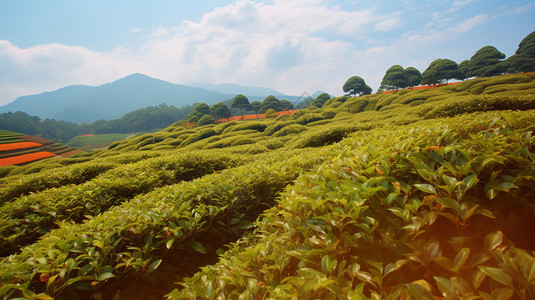 山坡上的农业茶树图片