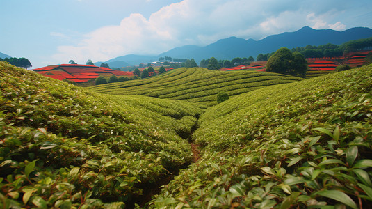 山坡中的茶树图片