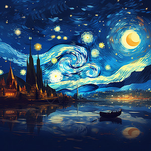 梵高夜空绘画的梵高艺术画插画
