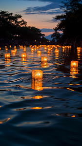 中元节小鬼河流里的河灯背景