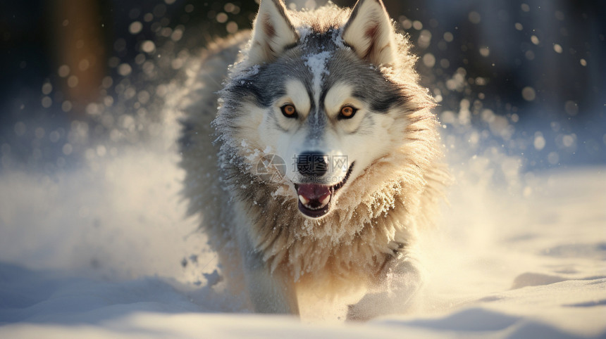 在雪地里奔跑的小狗图片