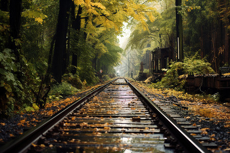 森林中的铁路高清图片