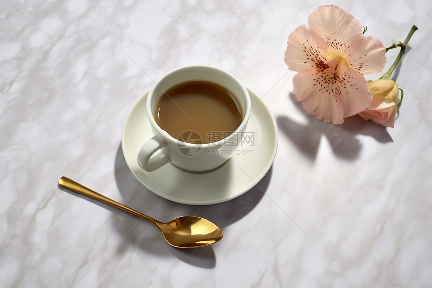 咖啡与花朵图片