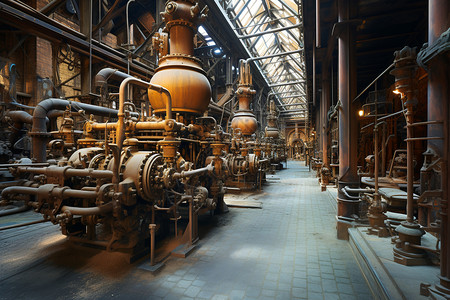 工厂的管道机械古董厂高清图片