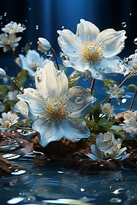 水中的植物花朵背景图片