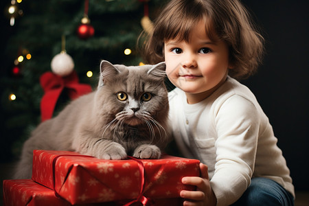 小女孩与猫咪背景图片