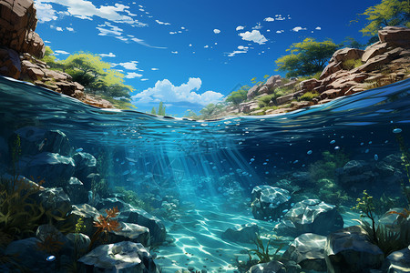 水底的岩石插画图片
