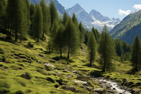 山脉中的松树背景图片