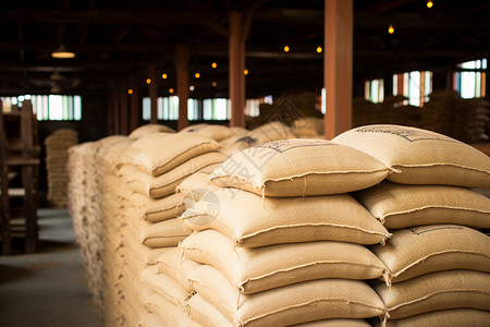 米包装谷仓里堆放着一堆米背景