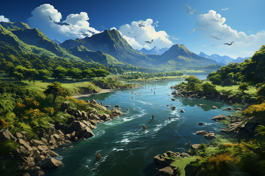 山脉中的河流图片