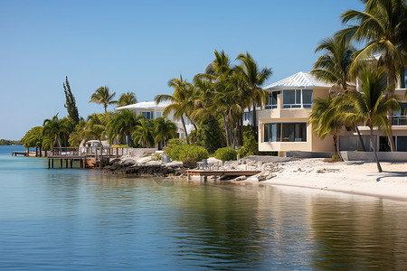 海边别墅与棕榈树图片
