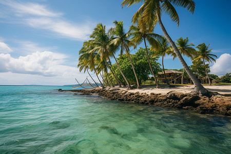 海岛椰树风景阳光沙滩与椰树背景