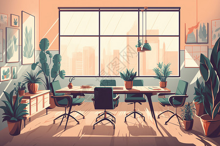 会议室环境城市中的现代会议室插画