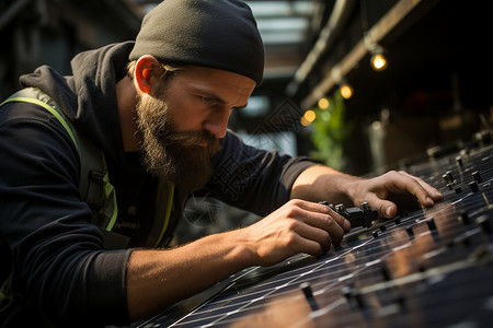 维修太阳能设备的工人图片