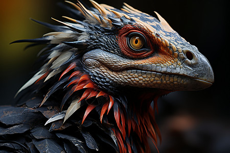 头发毛鳞片恐龙鸟的脸部细节背景