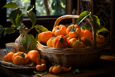 秋日手绘的柿子背景图片