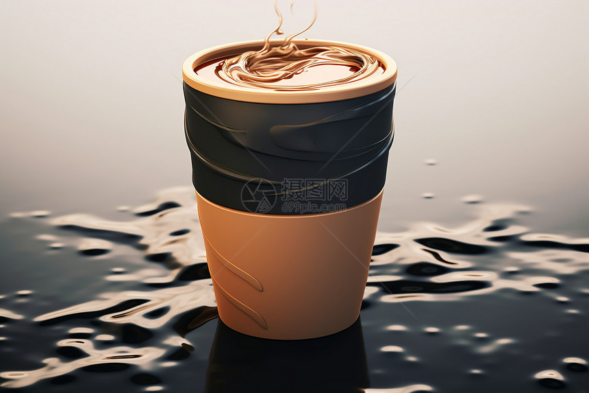 水滴覆盖下的咖啡杯图片