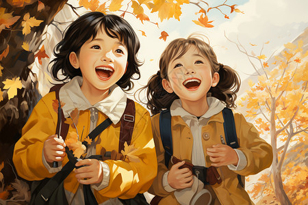 秋日户外游戏的孩子图片