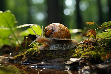 森林地面的动物蜗牛图片