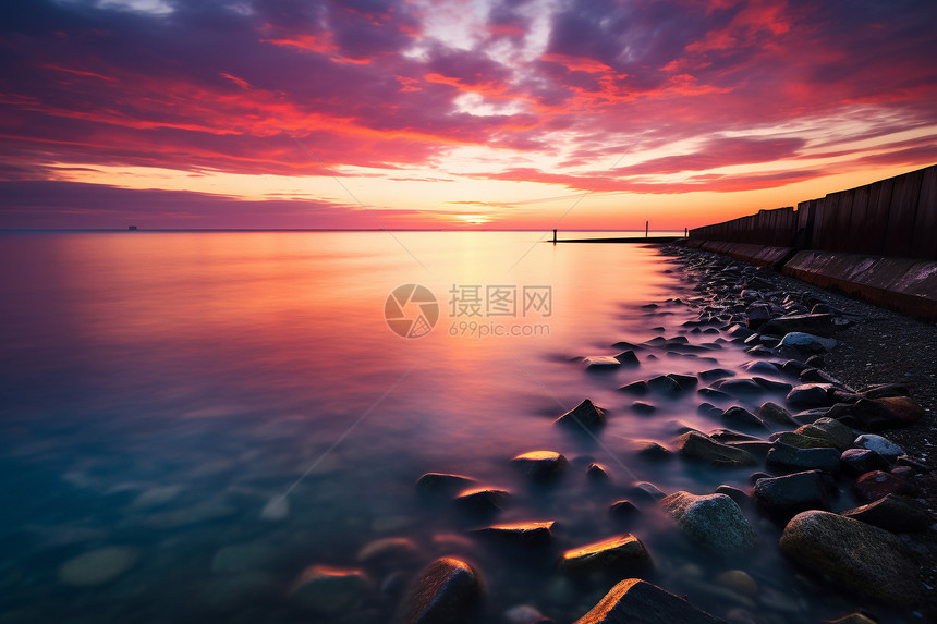 日落时的海边风景图片