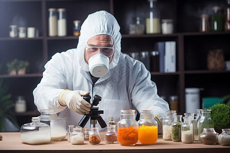 实验室内研究药物的化学家背景图片
