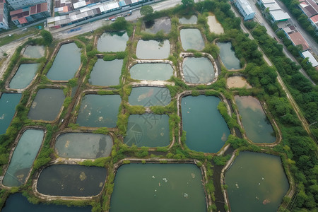 农业鱼塘的鸟瞰图背景图片