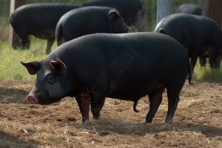 农场内肥胖的黑猪图片