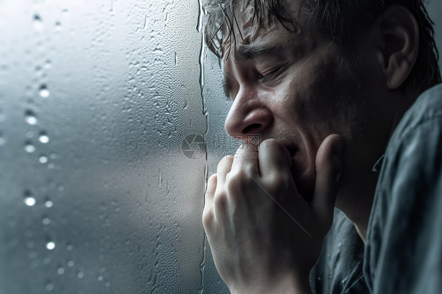 窗户旁哭泣的男人图片