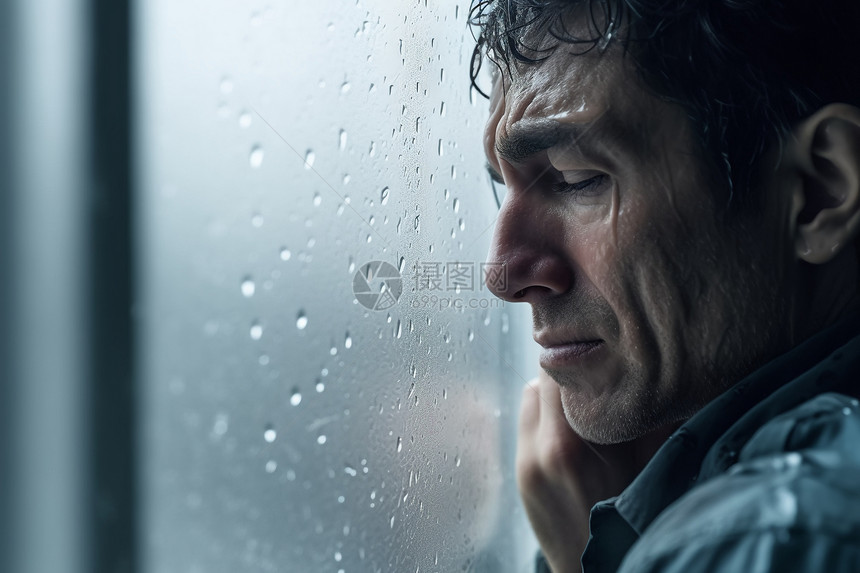 下雨时哭泣的男人图片