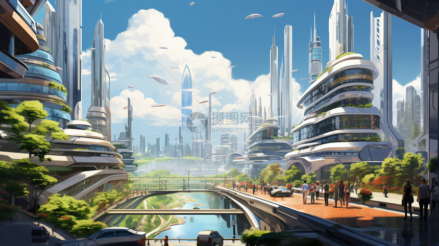 未来城市内的建筑图片