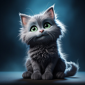 灰色小猫黑色背景下的猫咪插画